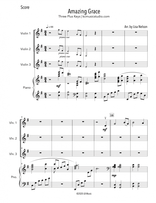 Amazing Grace - Violin Trio (Three Plus Keys)